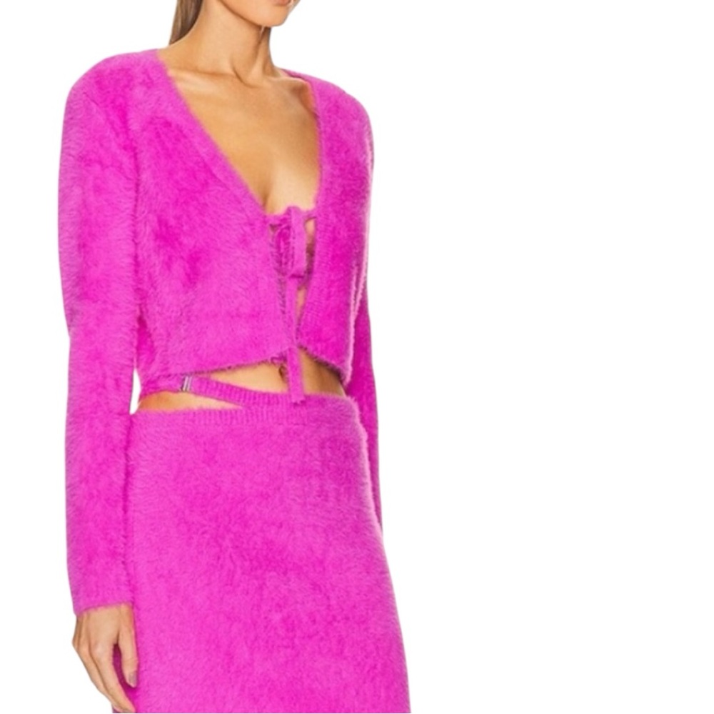 Jonathan Simkhai Standard • Axel Fuzzy Knit Tie Front Cardigan in Hot Pink